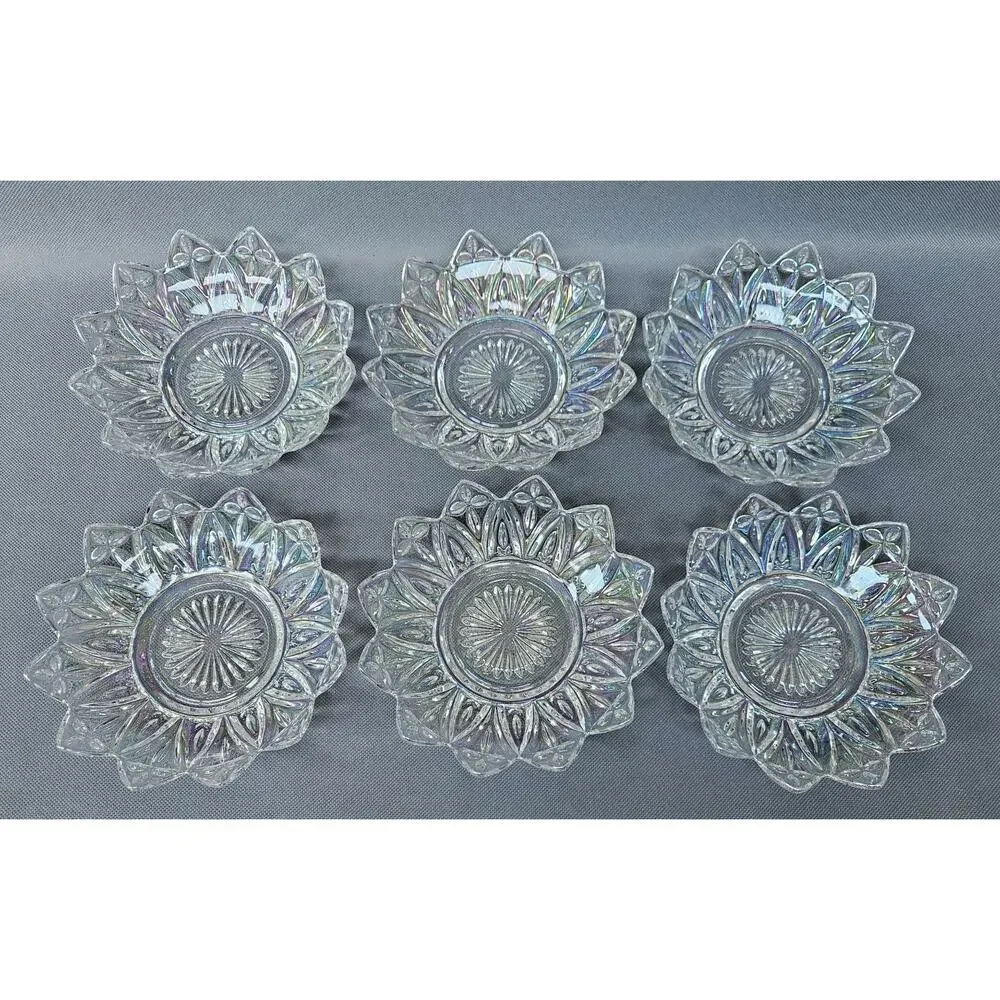 Vintage Federal Glass Petal #2829 Iridescent Dessert Berry Bowls Set of 6
